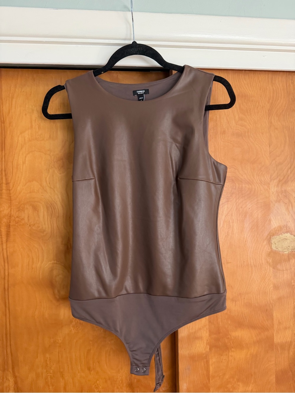 Express Brown Faux Leather Sleeveless Bodysuit